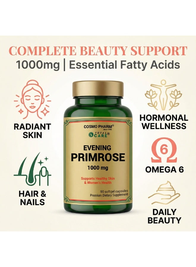 Cosmo Pharm Evening Primrose Oil 1000mg | Omega 6 & GLA, Supports Skin and Hormonal Balance for Women | 90 Softgels - Image 3