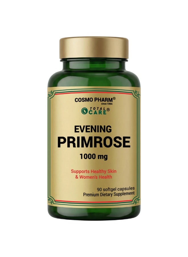 Cosmo Pharm Evening Primrose Oil 1000mg | Omega 6 & GLA, Supports Skin and Hormonal Balance for Women | 90 Softgels - Image 1