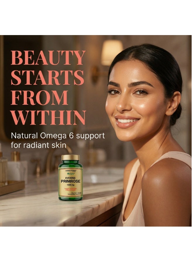 Cosmo Pharm Evening Primrose Oil 1000mg | Omega 6 & GLA, Supports Skin and Hormonal Balance for Women | 90 Softgels - Image 4
