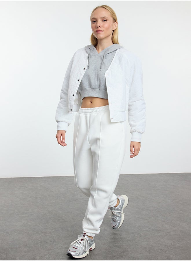 trendyol - Ecru Ribbed Loose Jogger Thick Inside Fleece Knitted Sweatpants TWOAW25EA00029 - Image 1