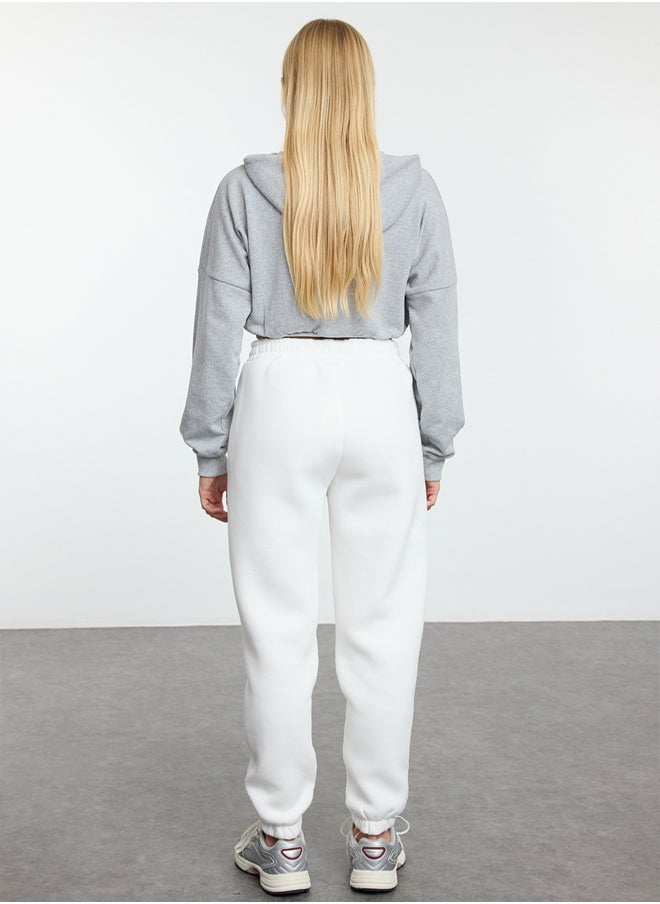 trendyol - Ecru Ribbed Loose Jogger Thick Inside Fleece Knitted Sweatpants TWOAW25EA00029 - Image 1