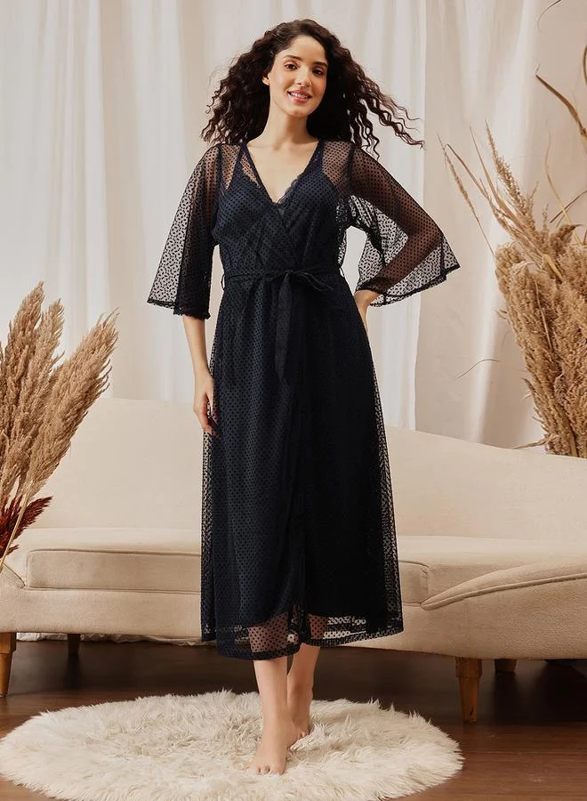 كلوفيا طقم قطعتين روب ساتان بدانتيل وفستان زلة