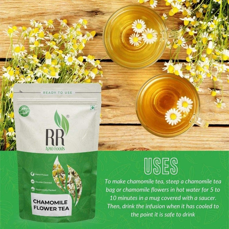 R R AGRO FOODS RR AGRO FOODS Chamomile Flower Tea 50 GM || Relaxing Herbal Tisane for Sleep & Stress Relief | Caffeine Free | For Glowing Skin & Digestive Aid (90 Cups) Pack of 1 - Image 5