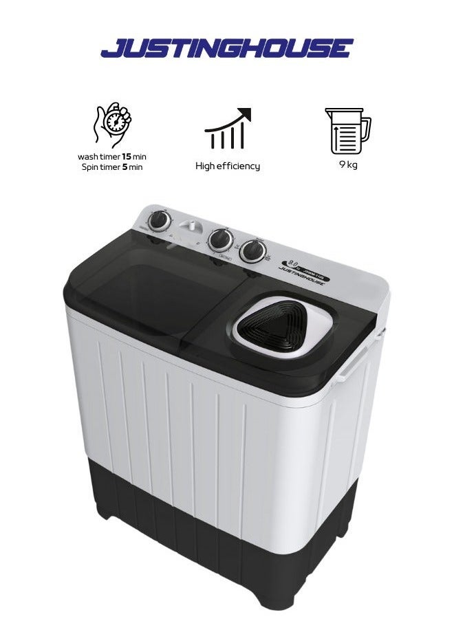 JUSTINGHOUSE Twin Tub Washing Machine, 9 Kg - JSWM-1109 - Image 1