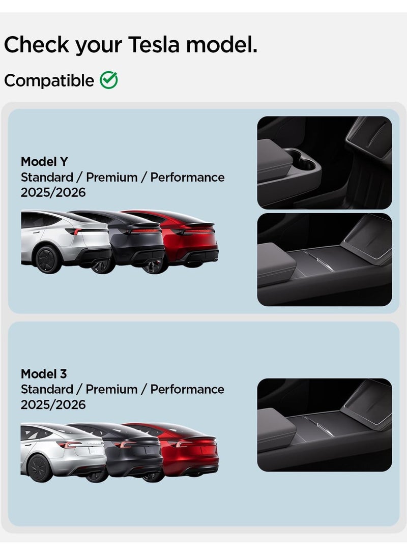 Spigen One-Tap Hidden Storage Box (Carbon Edition) for Tesla Model Y Juniper (2026/2025) & Model 3 Highland (2026/25/24) Standard, Premium & Performance Models (fits in Center Console Organizer Armrest) - Image 2