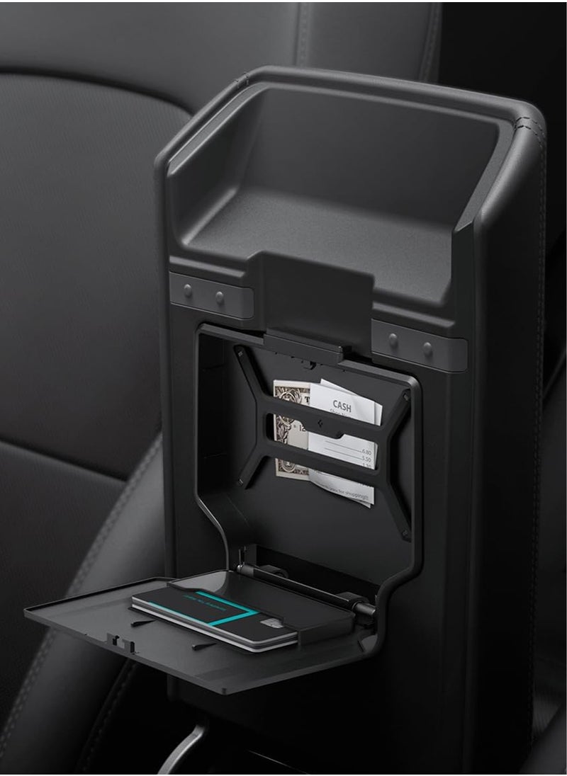 Spigen - One-Tap Hidden Storage Box (Carbon Edition) for Tesla Model 3 2024 Refresh Center Console Organizer Armrest - Image 1