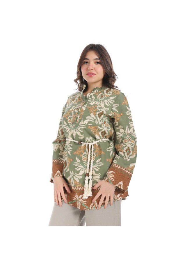 Coctail Floral Blouse-5735-olive  - Image 2