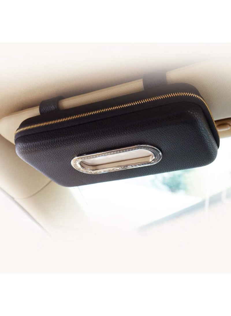 Cartisen Cartisen Car Tissue Holder Sun Visor Napkin Holder Car Visor Tissue Holder Luxury PU Leather Backseat Tissue Case Holder Black 