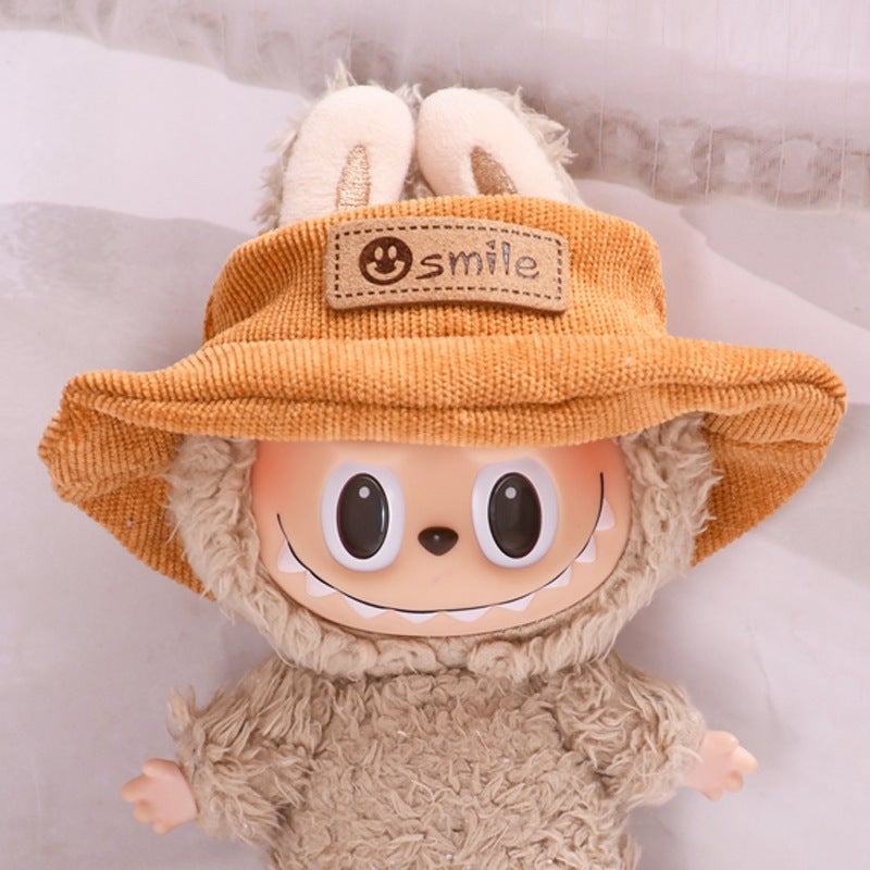 17cm Labubu Charm Macaron Hat Keychain Doll Accessory Smile brown hat (only hat sold, doll not included)