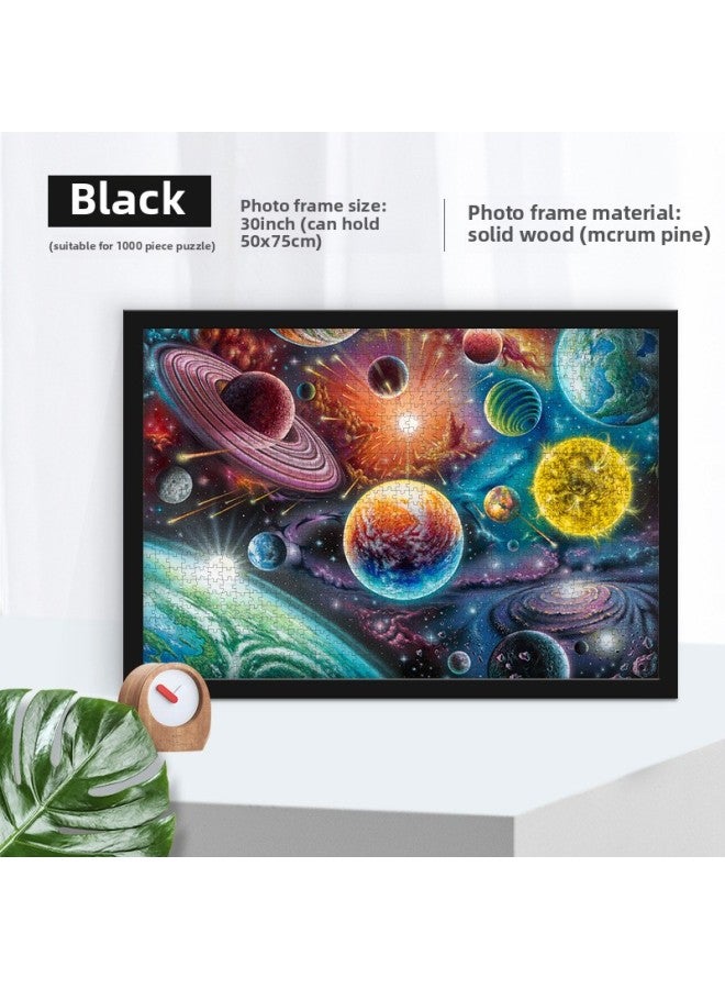 Solid Wood Photo Frame Mounted Creative Picture Frame Wall Hanging 500 Pieces 1000 Pieces Puzzle Special Picture Frame Wooden Exquisite Picture Frame-Color:Regular 1000 50*75 Box-Black  - Image 1