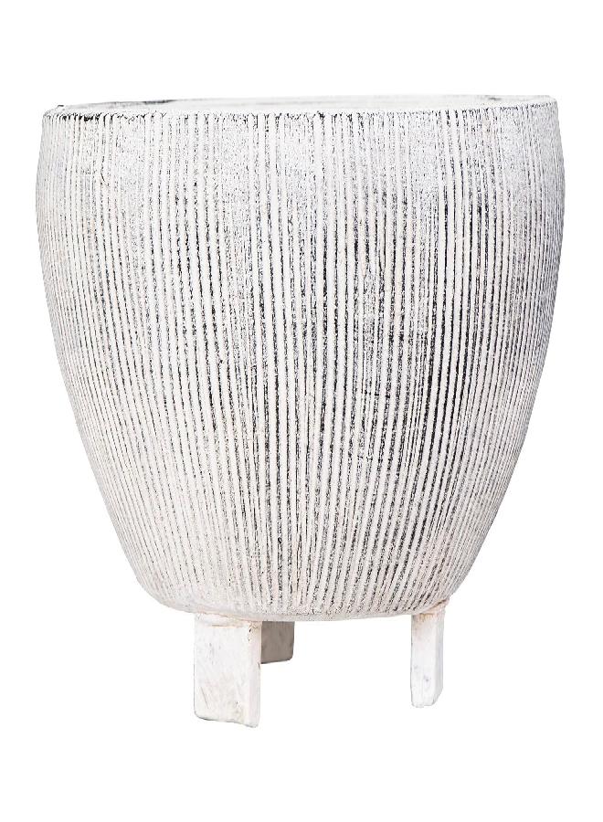 Creative Co-Op Small Distressed Cream Footed Terracotta Planter with Fluted Texture - Image 1