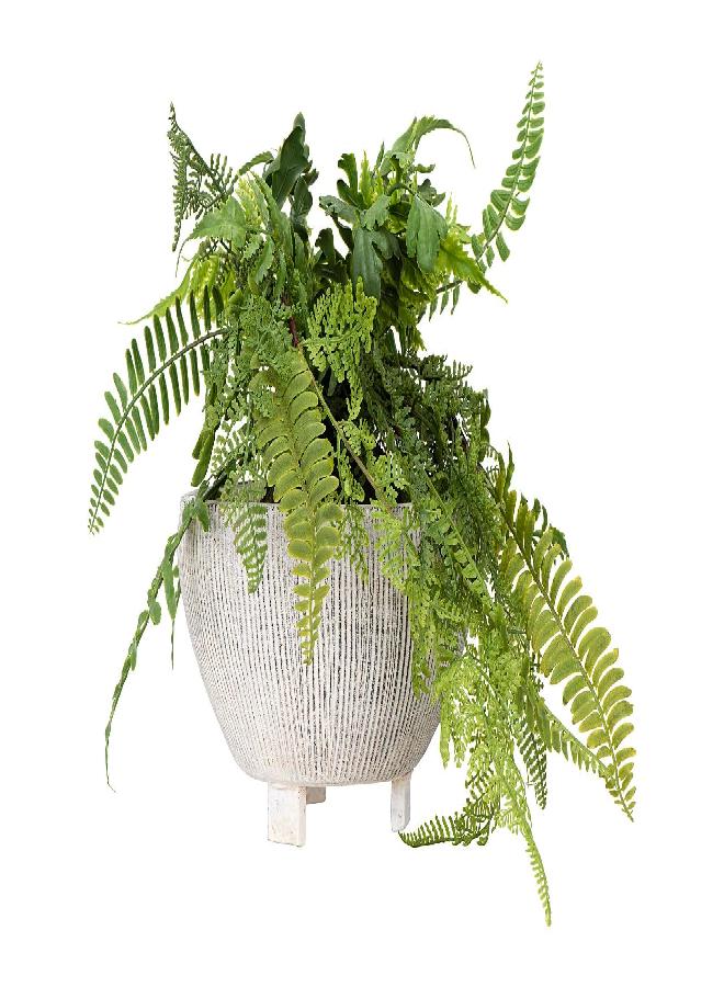 Creative Co-Op Small Distressed Cream Footed Terracotta Planter with Fluted Texture - Image 2