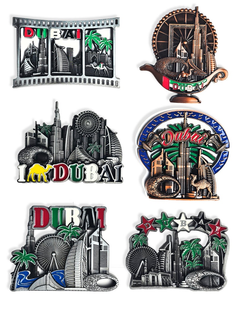 Souvenir Souq 6 pcs Premium Metal Fridge Magnets Dubai Souvenir | Iconic Landmarks & Skyline Design | Strong Magnetic Hold & Durable Finish - Image 1