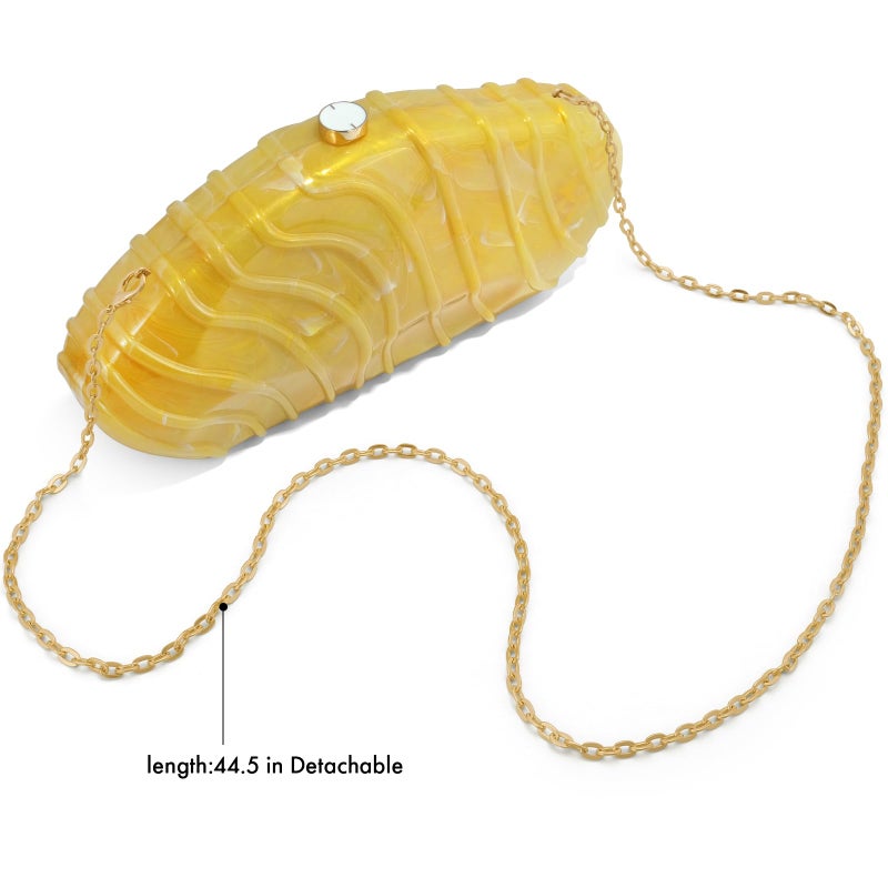 NEWROGENG Acrylic Clutch Purse for Women Evening Bag, Irregular Shell Acrylic Purse Box Clutch with Chain for Party Wedding Prom, Pale Yellow - Image 5