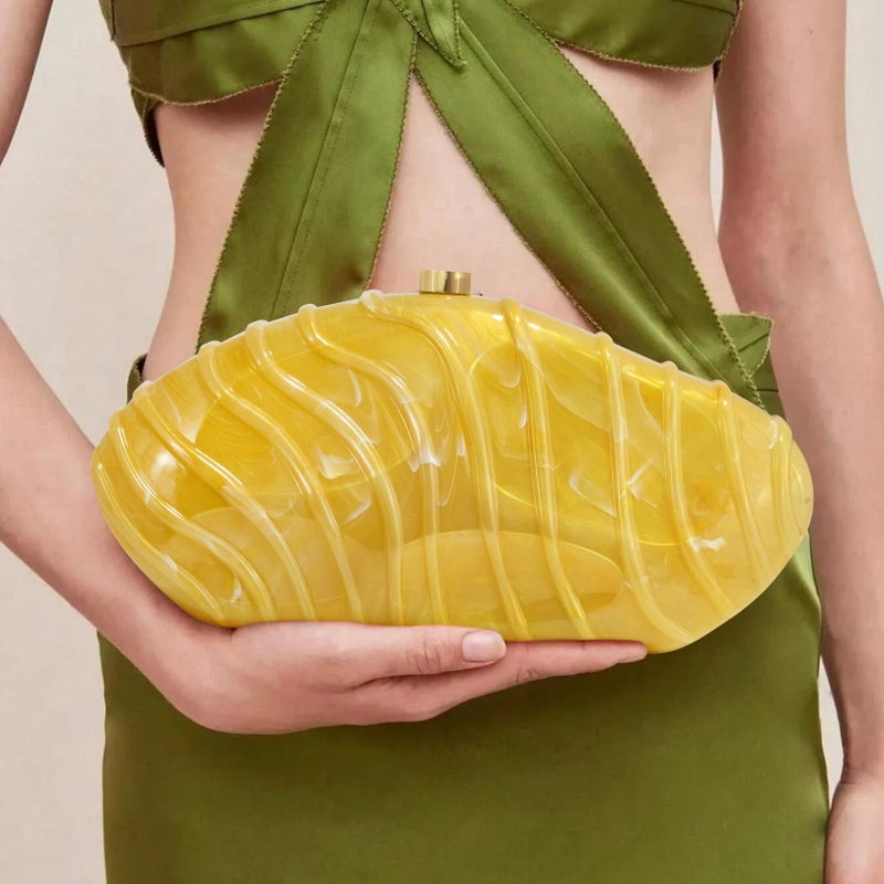 NEWROGENG Acrylic Clutch Purse for Women Evening Bag, Irregular Shell Acrylic Purse Box Clutch with Chain for Party Wedding Prom, Pale Yellow - Image 4