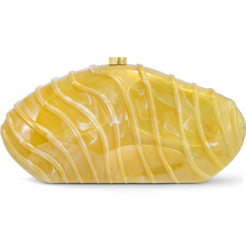 NEWROGENG Acrylic Clutch Purse for Women Evening Bag, Irregular Shell Acrylic Purse Box Clutch with Chain for Party Wedding Prom, Pale Yellow - Image 1