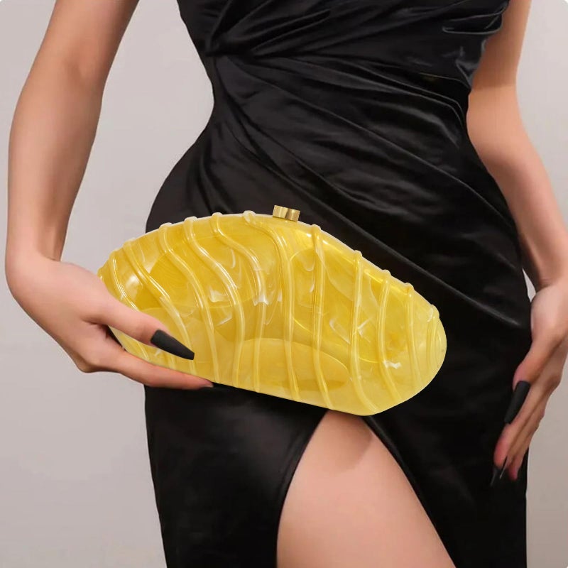 NEWROGENG Acrylic Clutch Purse for Women Evening Bag, Irregular Shell Acrylic Purse Box Clutch with Chain for Party Wedding Prom, Pale Yellow - Image 2