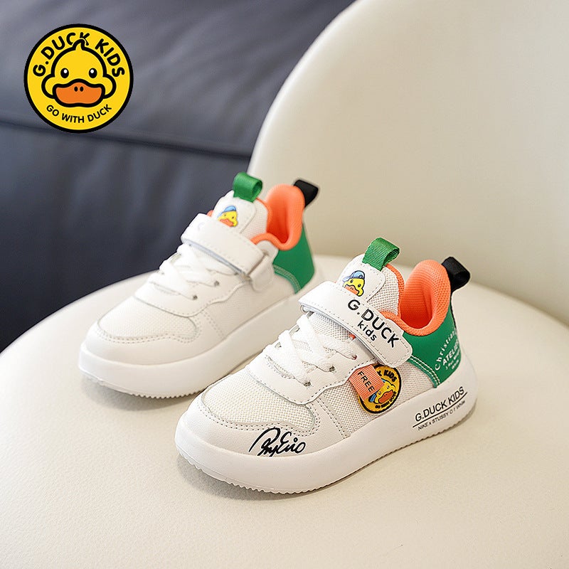 Little Yellow Duck Girls' Shoes 2025 New Mesh Breathable Children'S Sports Shoes Leather Surface Small And Medium-Sized Boys' Shoes - Image 1