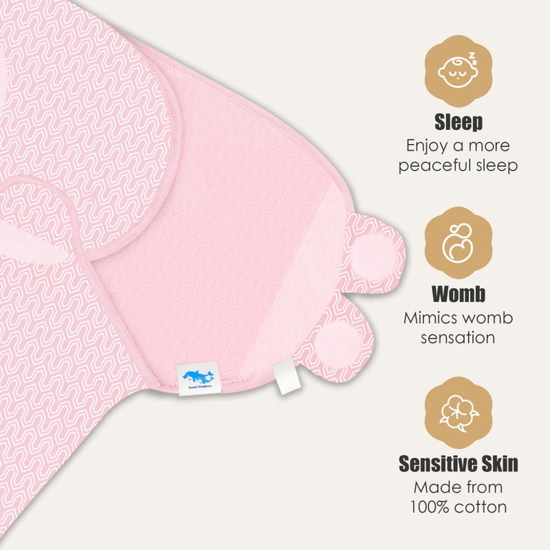 SWEET DOLPHIN 3-Pack Baby Swaddle Sleep Sacks - Newborn Swaddle Blanket with Soft Cotton - Ergonomic Wrap for Boys and Girls, 0-3 Months, Pink - Image 5
