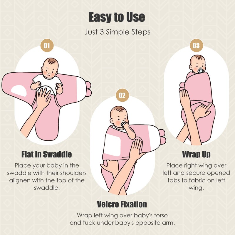 SWEET DOLPHIN 3-Pack Baby Swaddle Sleep Sacks - Newborn Swaddle Blanket with Soft Cotton - Ergonomic Wrap for Boys and Girls, 0-3 Months, Pink - Image 3