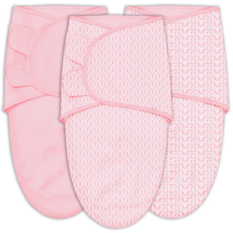 SWEET DOLPHIN 3-Pack Baby Swaddle Sleep Sacks - Newborn Swaddle Blanket with Soft Cotton - Ergonomic Wrap for Boys and Girls, 0-3 Months, Pink - Image 1