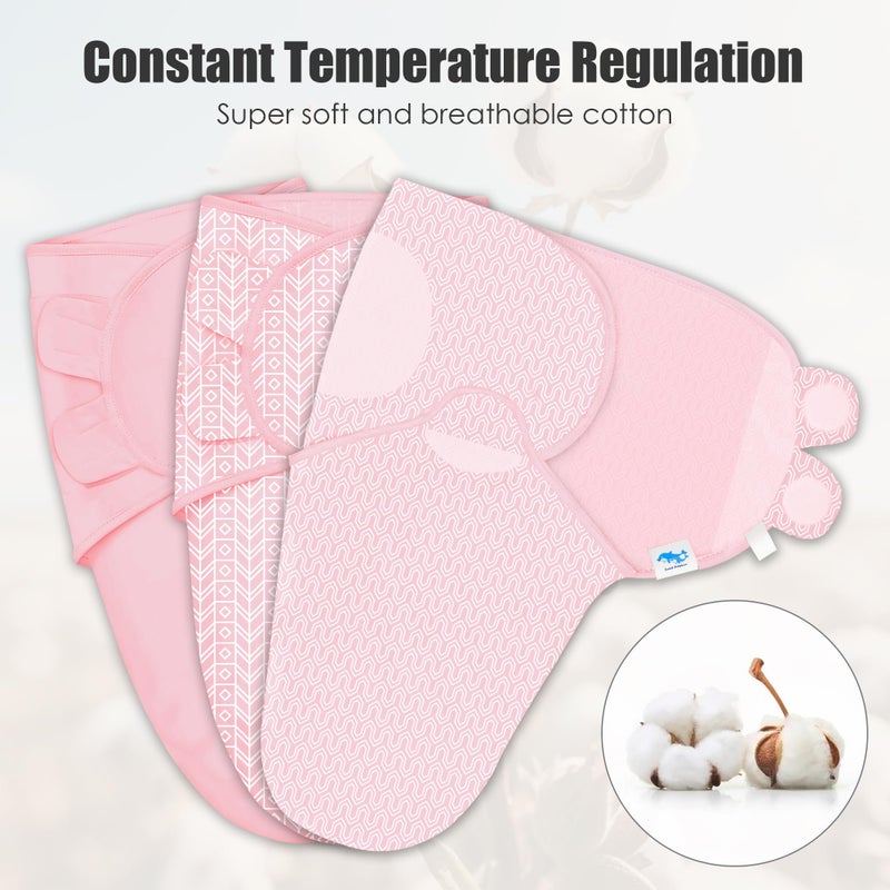 SWEET DOLPHIN 3-Pack Baby Swaddle Sleep Sacks - Newborn Swaddle Blanket with Soft Cotton - Ergonomic Wrap for Boys and Girls, 0-3 Months, Pink - Image 2