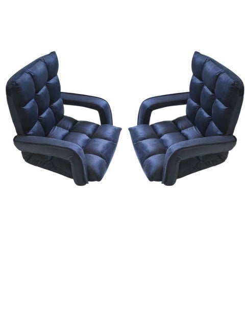 Luxury 2-Piece Foldable Floor Chair Set with Armrest – Comfortable Velvet Fabric Recliner Chair for Relaxing and Camping, Comfortable Back Support, Folds Easily for Storage, Ideal for Living Rooms, Gaming, and Picnics, 60 x 54 x 54 cm, Black