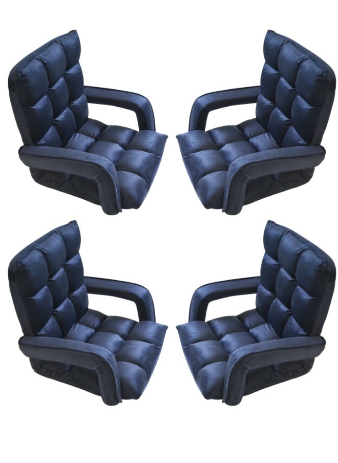SMART HOME - Luxury 2-Piece Foldable Floor Chair Set with Armrest – Comfortable Velvet Fabric Recliner Chair for Relaxing and Camping, Comfortable Back Support, Folds Easily for Storage, Ideal for Living Rooms, Gaming, and Picnics, 60 x 54 x 54 cm, Black - Image 1