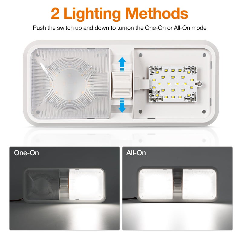 Aaleds RV Led Lights Interior 12v Volt Fixtures, 1000LM 8W Camper Light For Inside, Rv Ceiling Dome Lamp Led 12v With Switch For RV/Camper/Trailer/Boat (Natural White,4000K-4500K,5pack). - Image 2