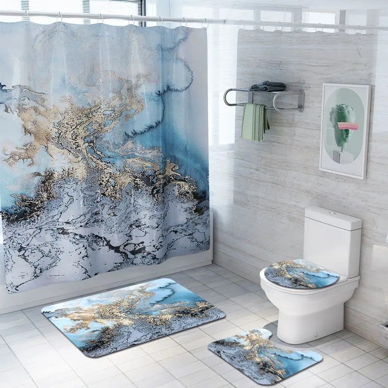 Bluejw Eco-Friendly Modern Polyester Marble 3D Printed Shower Curtain Set Waterproof Bathroom Accessories with Rug - Image 2