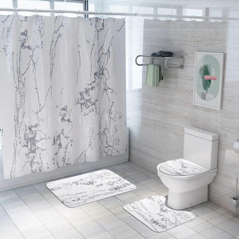 Bluejw Eco-Friendly Modern Polyester Marble 3D Printed Shower Curtain Set Waterproof Bathroom Accessories with Rug - Image 1