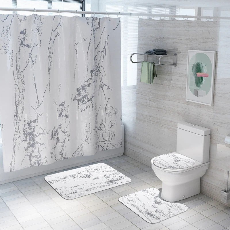 Bluejw Eco-Friendly Modern Polyester Marble 3D Printed Shower Curtain Set Waterproof Bathroom Accessories with Rug - Image 5