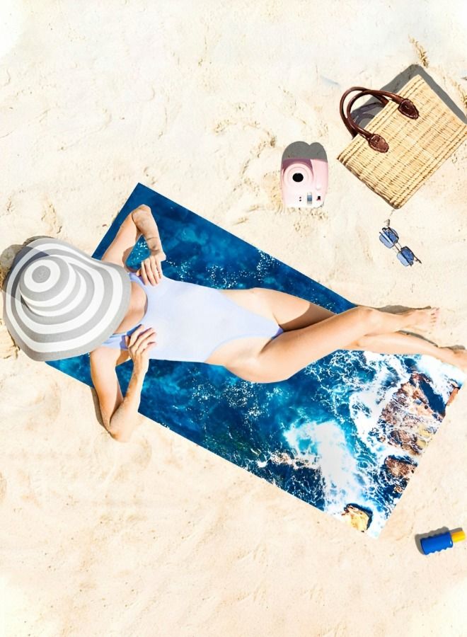 GROIC منشفة شاطئ من الألياف الدقيقة سريعة الجفاف، منشفة خفيفة الوزن فائقة الامتصاص، منشفة تخييم كبيرة الحجم، مناشف الشاطئ لحمام السباحة، والسباحة، والرياضات المائية - Image 5