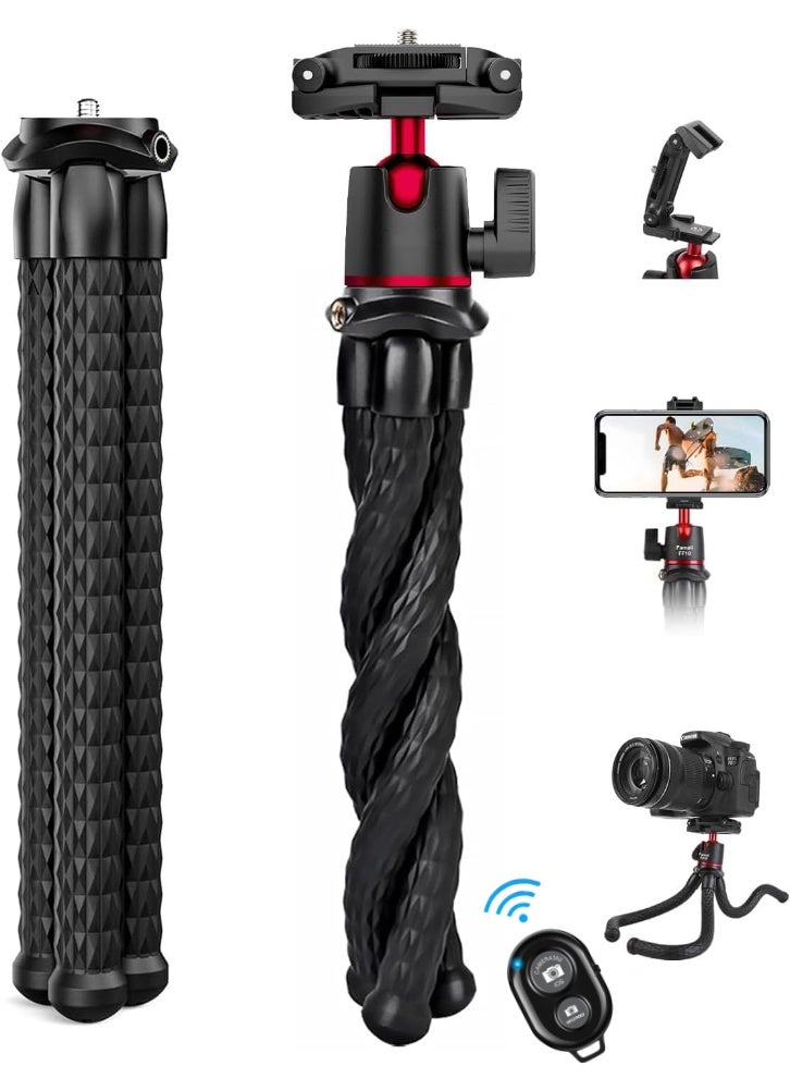 ARUWA Flexible Phone Tripod for Smartphone, Camera Stand with Bluetooth Remote, 1/4'' Screw with Phone Holder&Cold Shoe, Tripod Holder for iPhone Samsung Canon Nikon Sony Streaming Vlog Smartphone