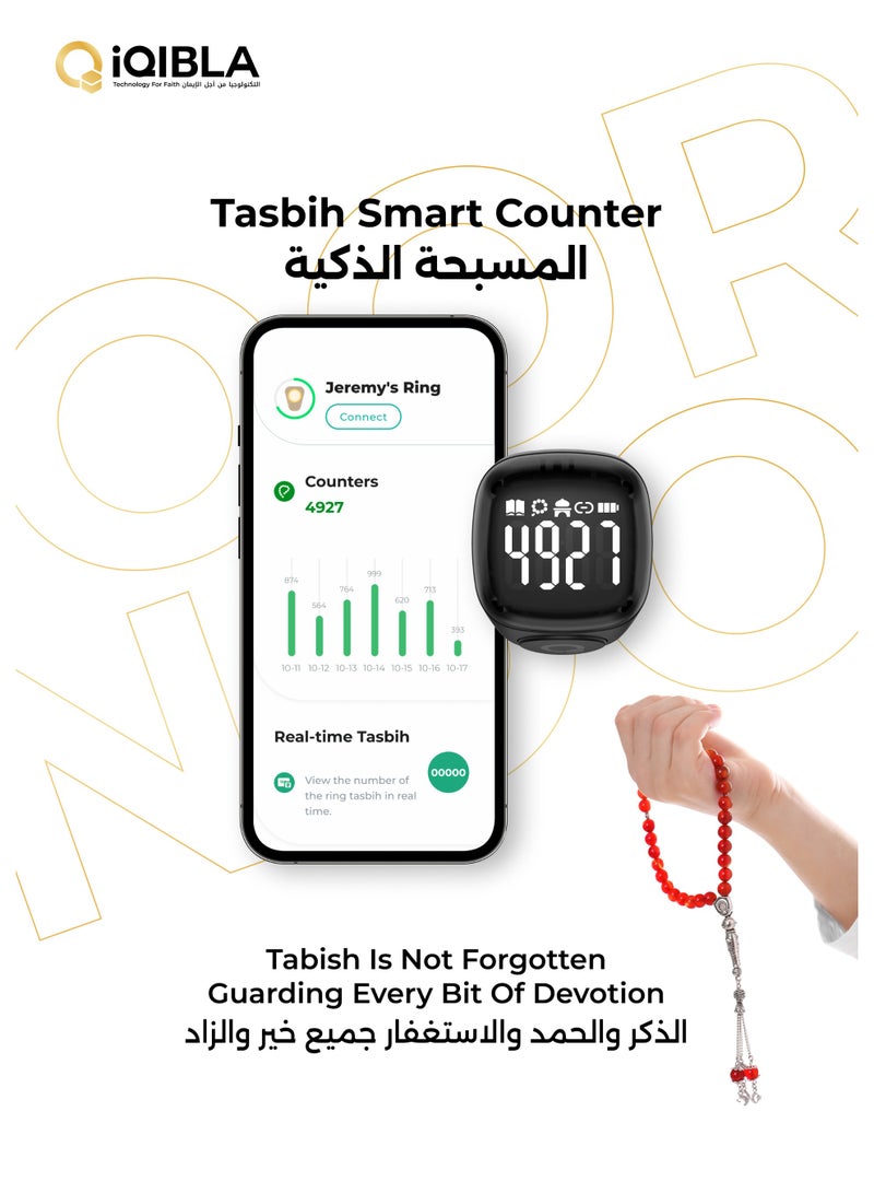 N01 PK20# Smart Tasbih Ring 💍 with BLE 5.3 🌀, 0.6″ Segment Display 🖥️, 120 Hours Battery Life 🔋, Max Count 65,000 🔢 — Waterproof 💧 Islamic Wearable Technology ✨ - Image 3