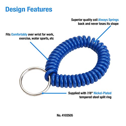 Lucky Line Wrist Coil with Split Key Ring, Blue, PK5 - Image 3