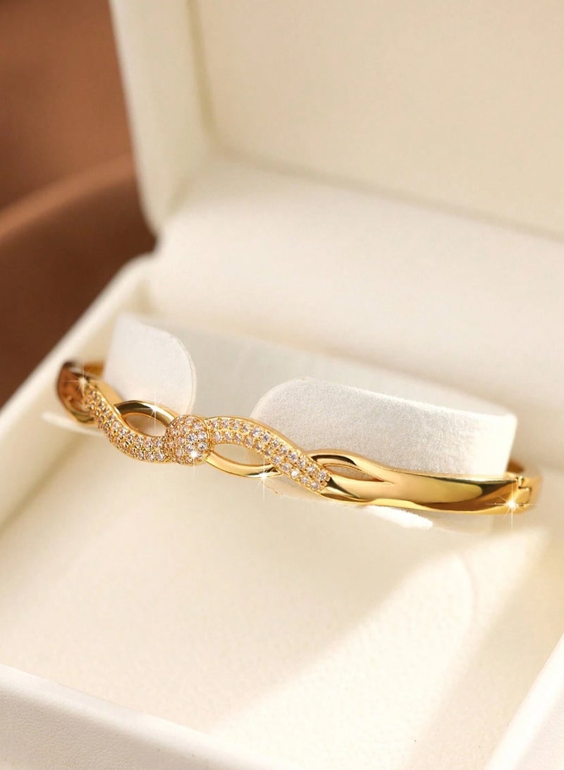 Women's Bracelets – A set of 3 gold-plated bangles adorned with sparkling zircon stones in a twisted design. Perfect for weddings, engagements, graduation gifts, Mother's Day, Valentine's Day, and all special occasions. - Image 3