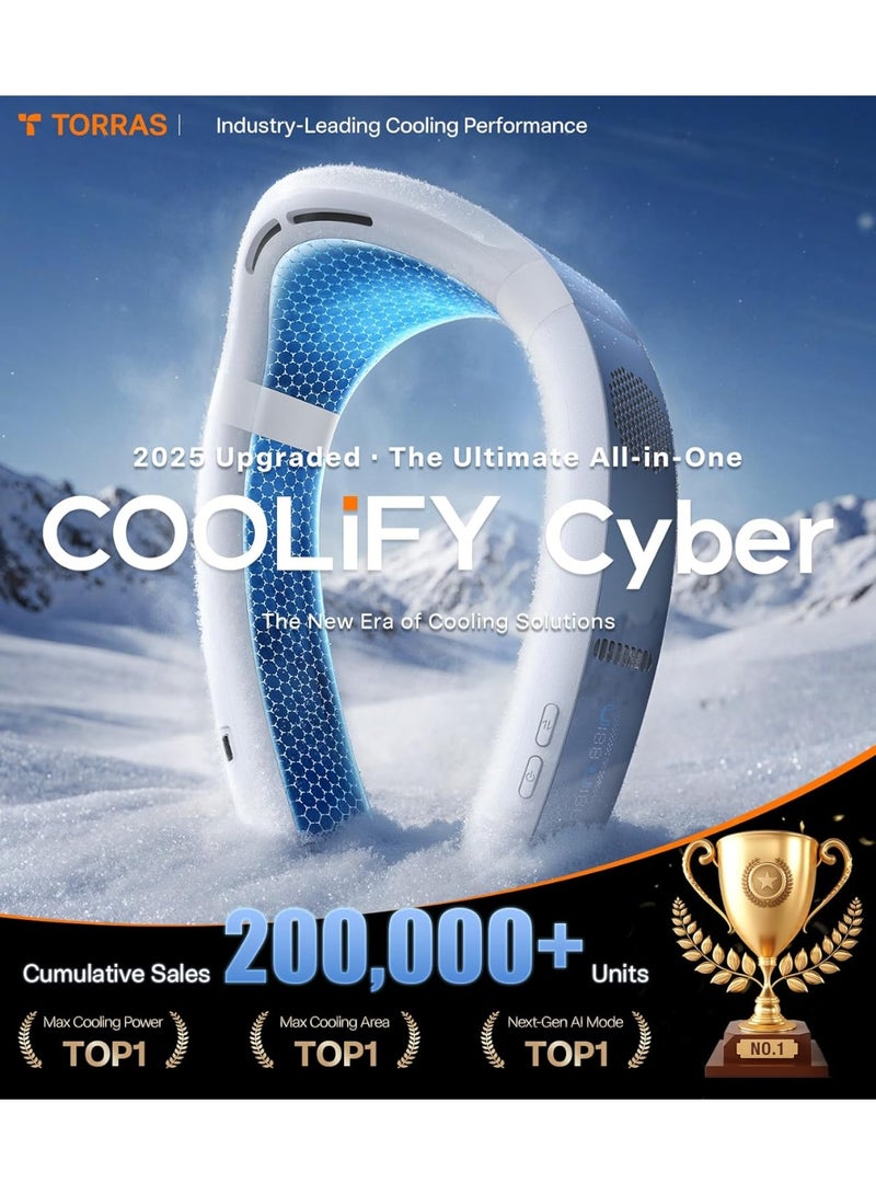 TORRAS 2025 Top Al Neck Fan Air Conditioner Coolify Cyber, Portable Personal Neck Fans that Blow Cold Air, No.1 Dual-Coolest Wind & 720° Immersive Cooling, Rechargeable for Outdoor/Indoor. Gift for Dad - Image 2