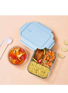 2Pcs Glass Meal Prep Containers，Leak Proof Lunch Box，Portable Lunch Box and Soup Bowl Set，Food Storage Containers with Lids，Sturdy and Durable，for Microwave, Oven, Freezer and Dishwasher,1000ML，750ML