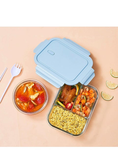 2Pcs Glass Meal Prep Containers，Leak Proof Lunch Box，Portable Lunch Box and Soup Bowl Set，Food Storage Containers with Lids，Sturdy and Durable，for Microwave, Oven, Freezer and Dishwasher,1000ML，750ML