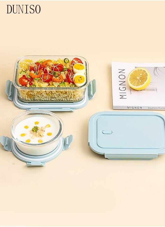 DUNISO - 2Pcs Glass Meal Prep Containers，Leak Proof Lunch Box，Portable Lunch Box and Soup Bowl Set，Food Storage Containers with Lids，Sturdy and Durable，for Microwave, Oven, Freezer and Dishwasher,1000ML，750ML - Image 1