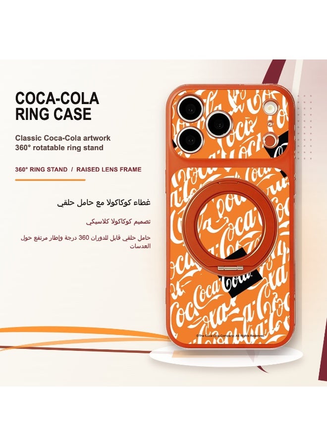 Coca-Cola iPhone 17 Pro Max Magnetic Phone Case, Matte TPU Protective Cover with Rotatable Magnetic Ring Stand, Wireless Charging Compatible, Camera Protection, Orange - Image 1