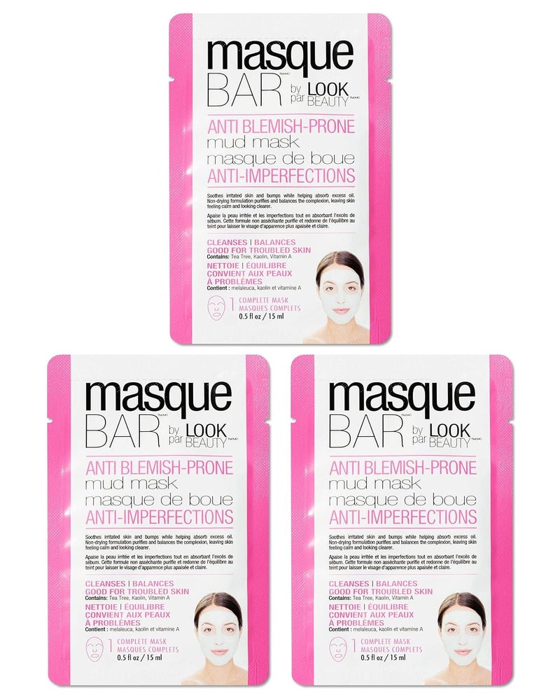 masque BAR AntiBlemish Mud Facial Mask 3 Pack Box  Exfoliates Dead Cleanses Hydrates Moisturizes  Improves Skin Texture  Balances Complexion  Calms Redness  Swelling Sooths Irritated Skin