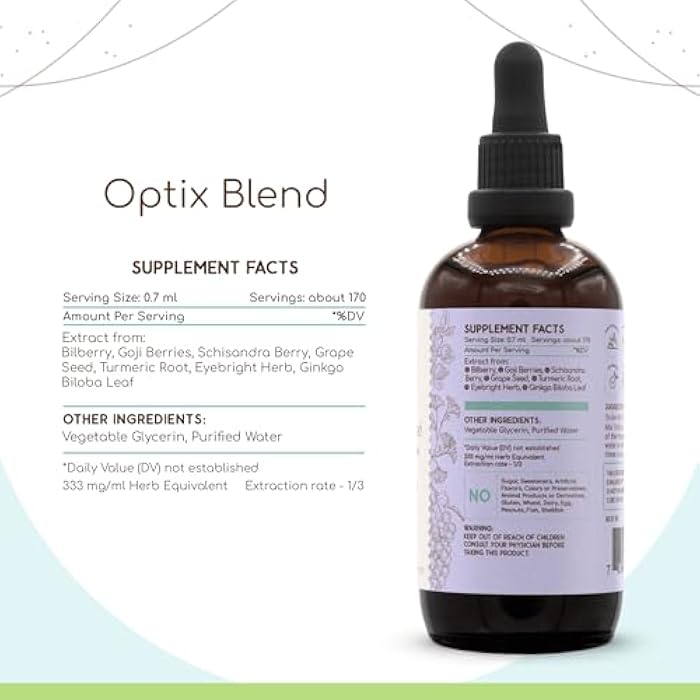 HerbEra Optix Blend B120 Alcohol-Free Extract Tincture: Bilberry, Ginkgo Biloba Leaf, Goji Berries, Schisandra Berry, Grape Seed, Turmeric Root. Eyebright Herb. Eye Health Formula 4 Fl Oz - Image 3