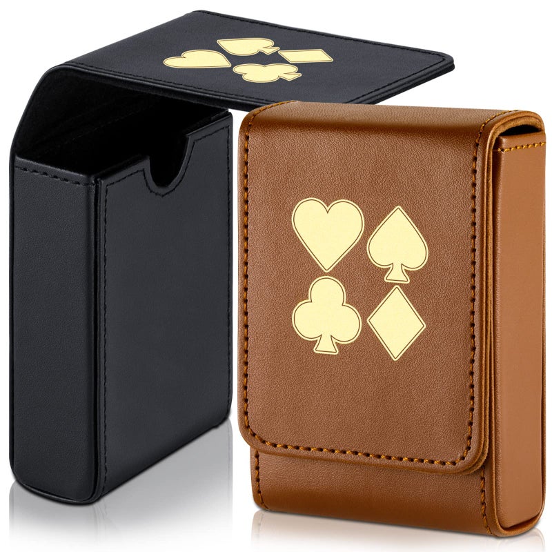Skylety 2 Pieces Single Deck PU Leather Playing Card Case Holder Black Brown Deck Holder Playing Card Holders for Adults Box Protector Poker Case Fits Poker and Bridge Size for 354x 236 Inch Gard - Image 2