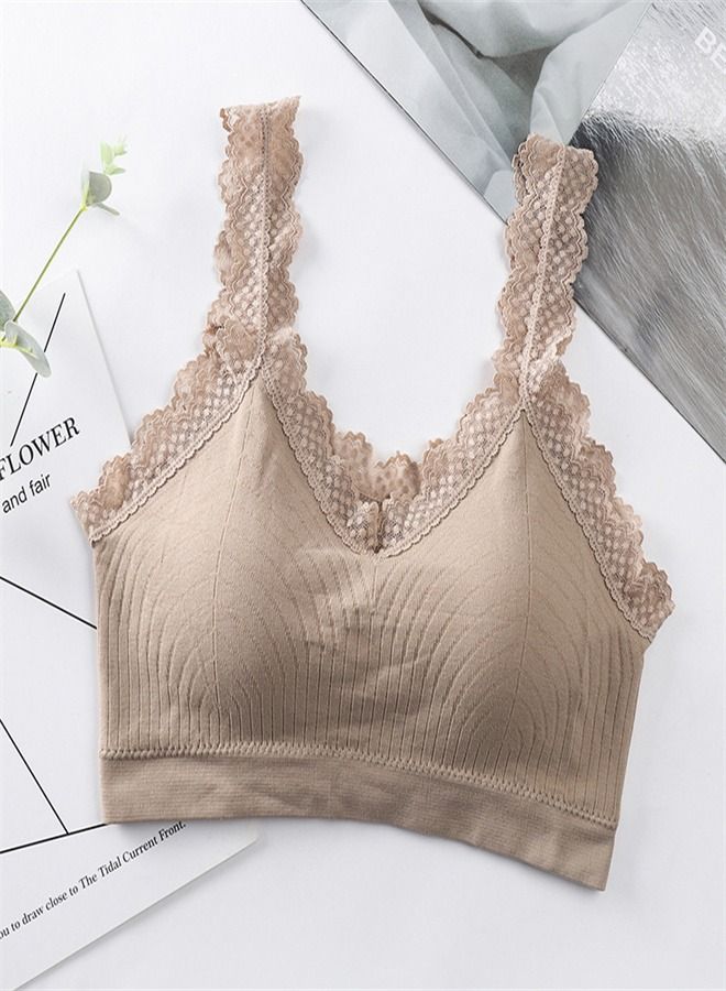 Loquat Beauty Back Solid Elastic Sports Bra Beige 