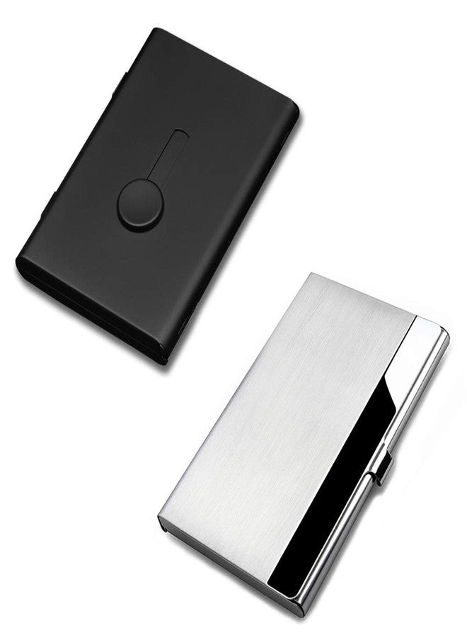 SENHAI 2 Pcs Business Card Holders, Professional Thumb-Drive Slide Out Business Card Case and Stainless Steel ID Name Wallet Credit Card Holder for Men and Women - Black - Image 1