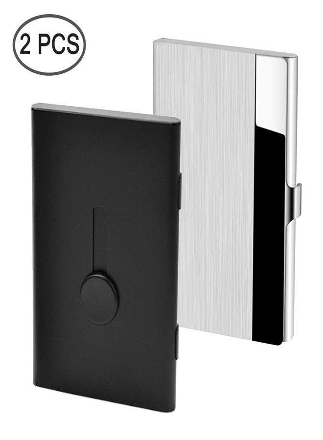 SENHAI 2 Pcs Business Card Holders, Professional Thumb-Drive Slide Out Business Card Case and Stainless Steel ID Name Wallet Credit Card Holder for Men and Women - Black - Image 2