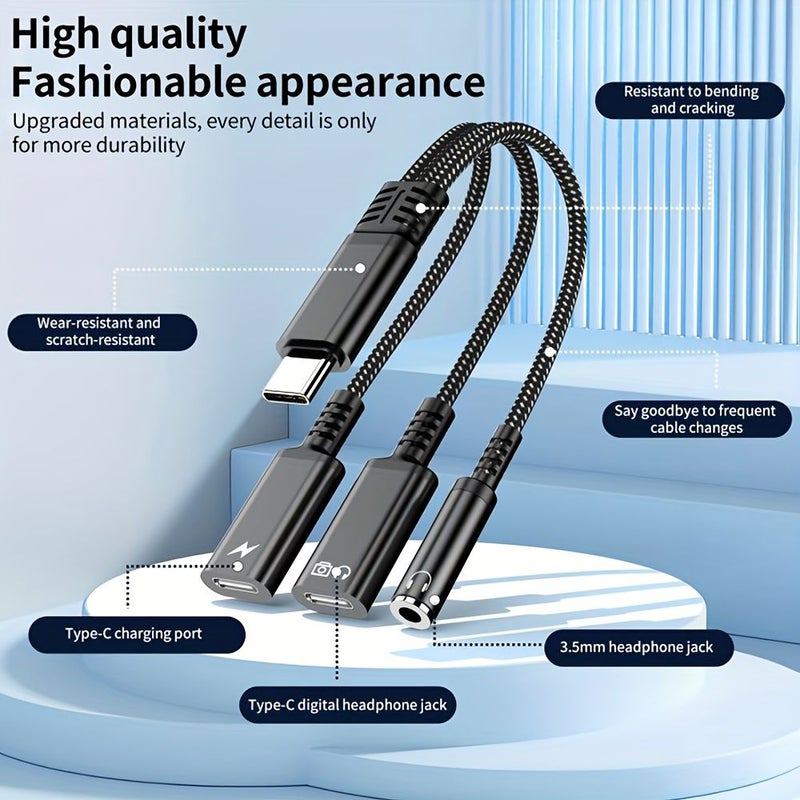 USB C To 3.5mm Headphone Adapter With Charging And Audio Jack Cable Grey Compatible With iPhone Samsung Xiaomi Vivo And Other Mobile Phones For Audio And Charging - Image 4