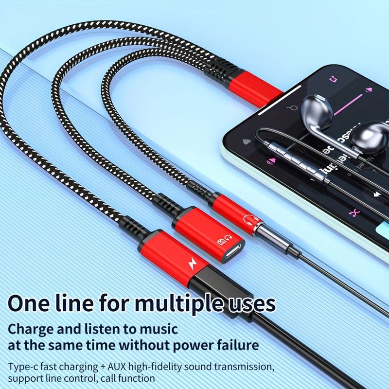 USB C To 3.5mm Headphone Adapter With Charging And Audio Jack Cable Grey Compatible With iPhone Samsung Xiaomi Vivo And Other Mobile Phones For Audio And Charging - Image 2